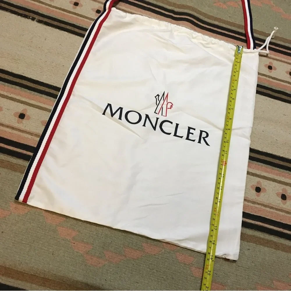 Moncler Medium blue white & red trim drawstring dustbag & shoulder length strap